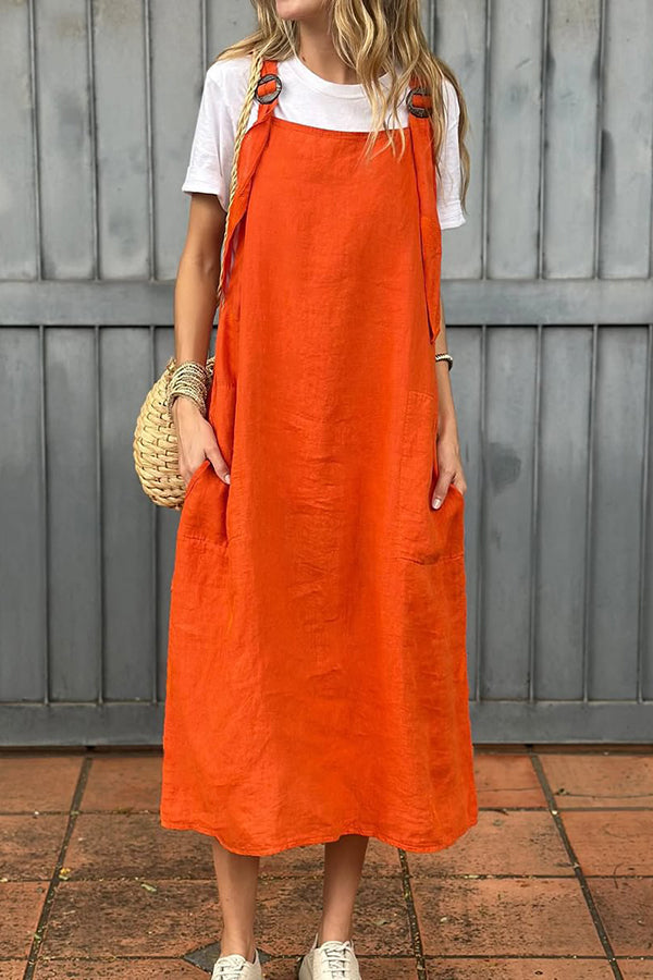 Relaxed Linen Midi Dress – Breathable Summer Linen Dress With Flowy Fit