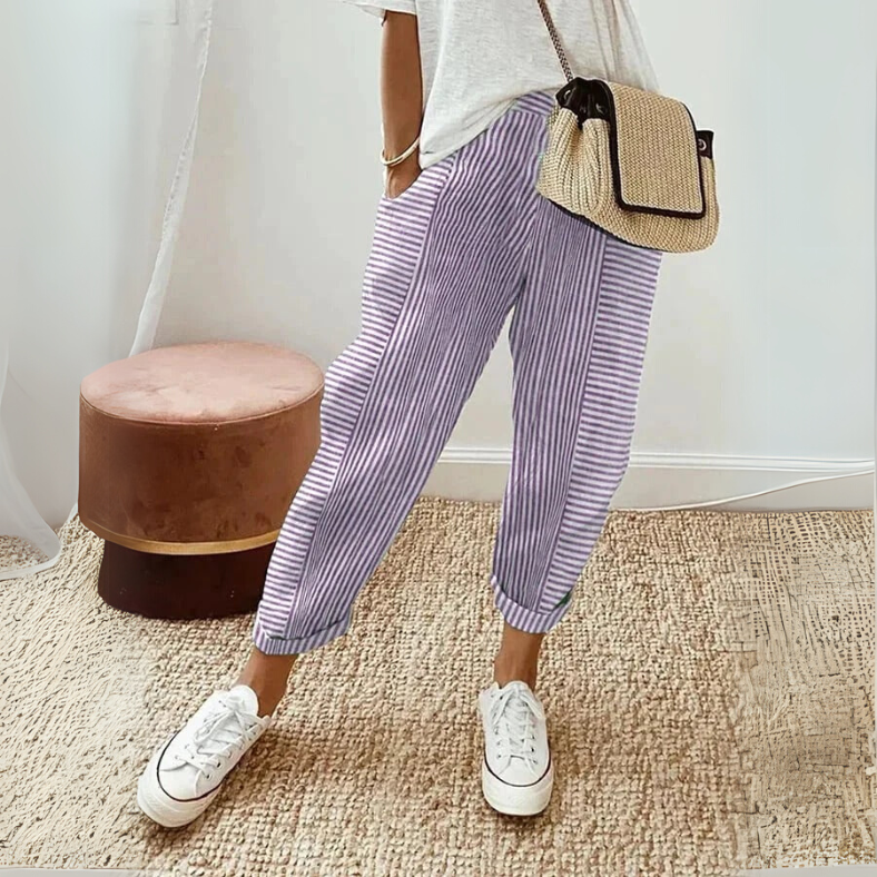 Boho Stripe Pants - Relaxed Fit Lightweight Casual Pants With Striped Lounge Style
