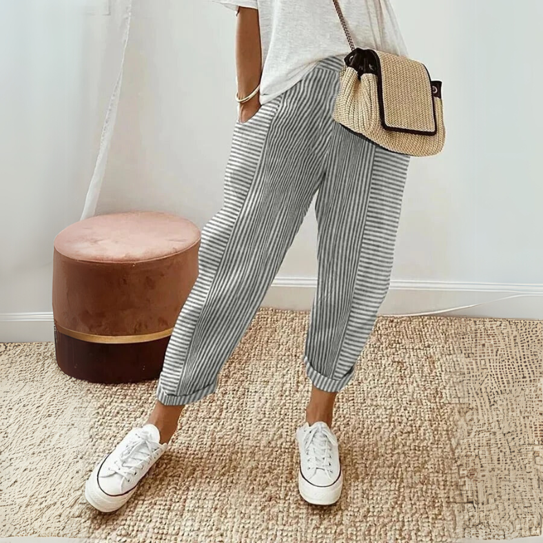 Boho Stripe Pants - Relaxed Fit Lightweight Casual Pants With Striped Lounge Style