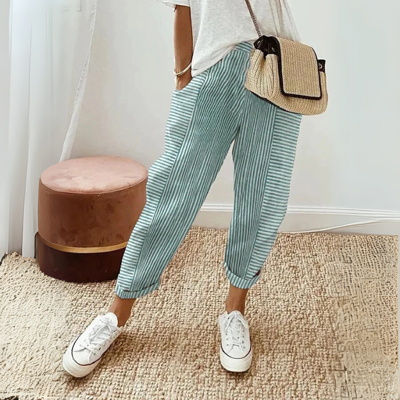 Boho Stripe Pants - Relaxed Fit Lightweight Casual Pants With Striped Lounge Style
