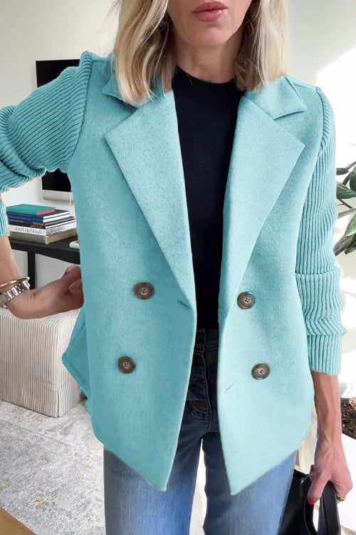 Knit Sleeve Blazer – Premium Double Breasted Blazer With Chic Contrast Sleeves