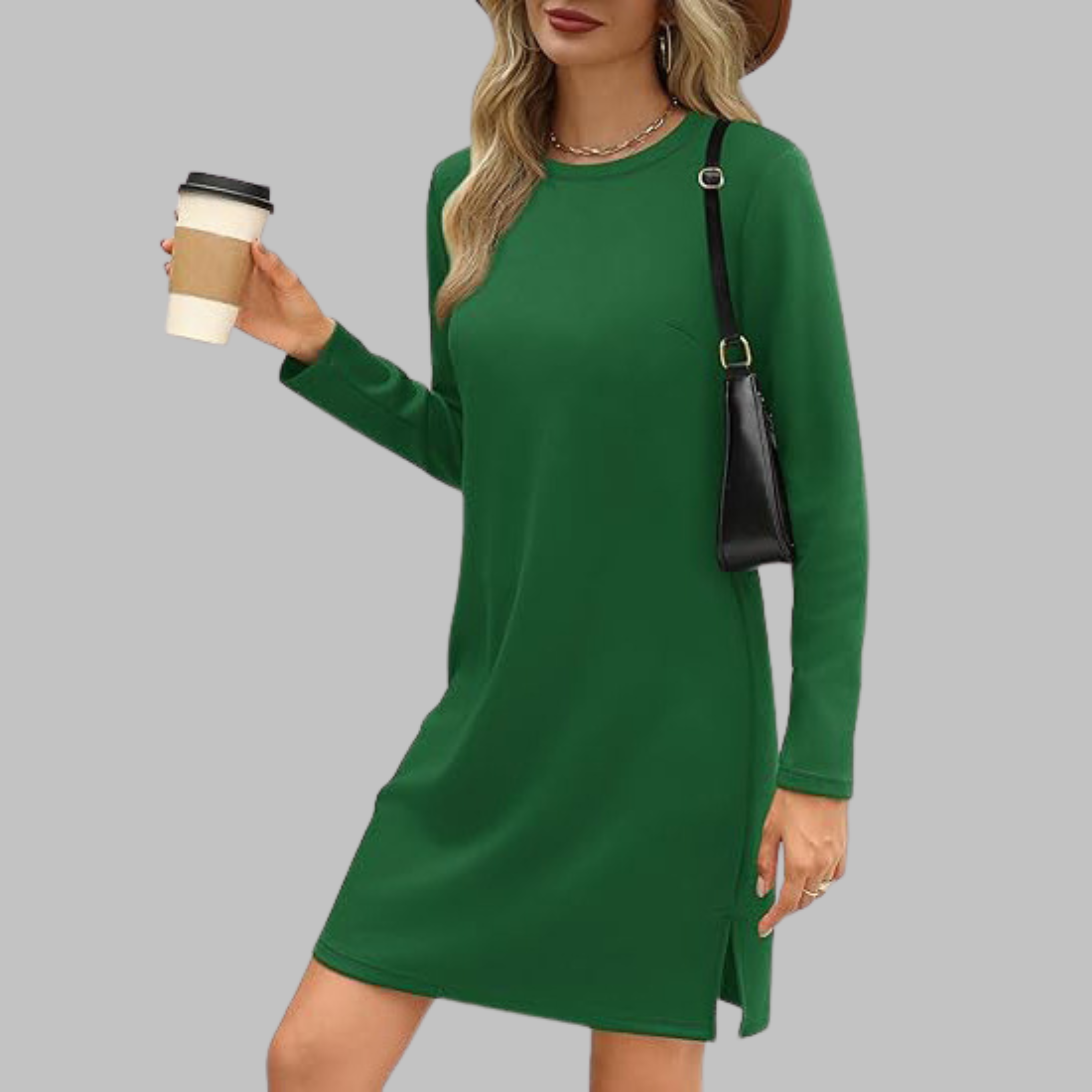 Casual Mini Dress – Long Sleeve Round Neck, Chic Versatile Women's Dress