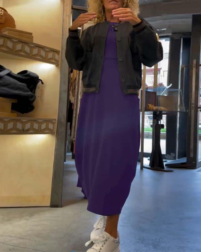 Round Neck Pocket Dress – Elegant Midi Dress With Functional Pockets For Women