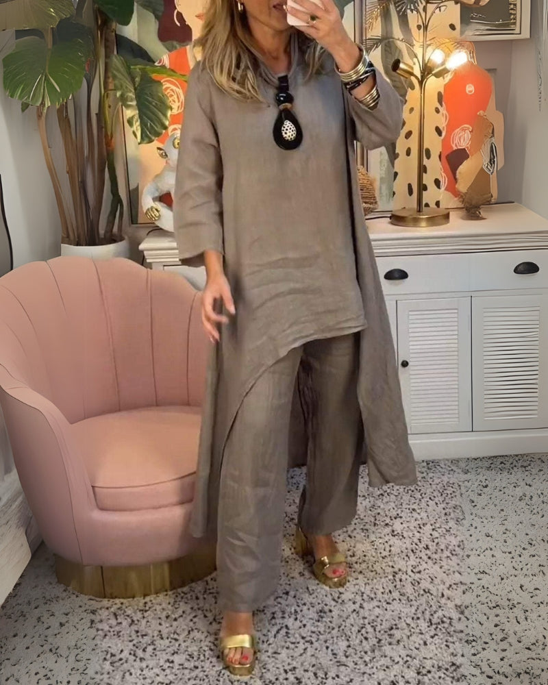 Cotton Two-Piece Set – Women's Breathable Loungewear | Relaxed Fit Casual Outfit