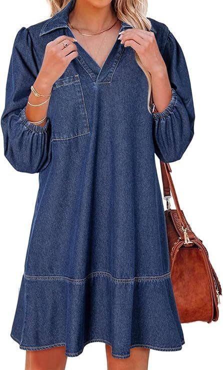 Babydoll Dress – Lightweight Denim Dress With Flowy Babydoll Silhouette For Summer