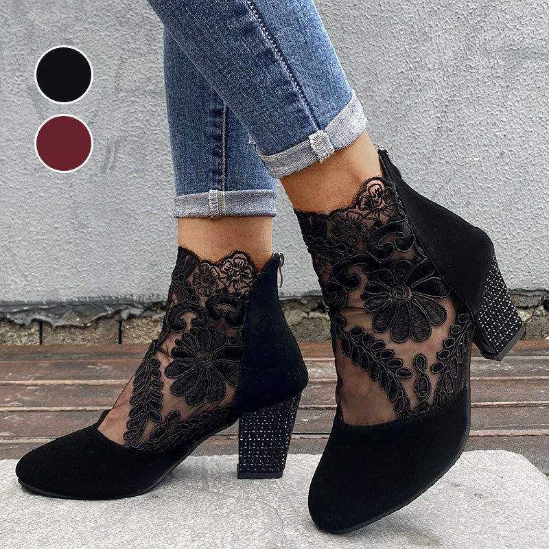Lace Heeled Boots – Chic Women's Lace Ankle Boots With Comfortable Heels