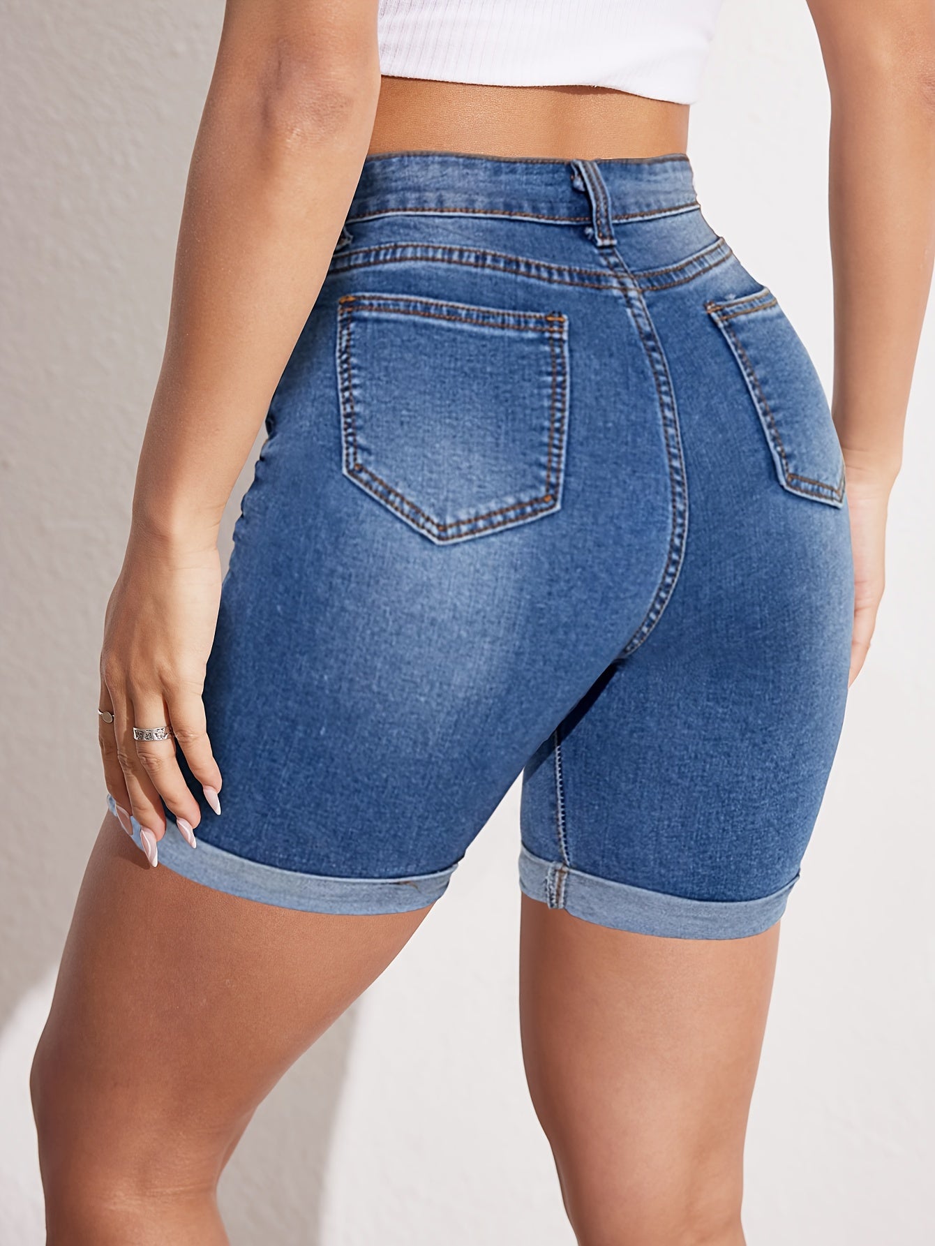 Stretch-Fit Bermuda Shorts - High Waisted Denim Jean Shorts For Women