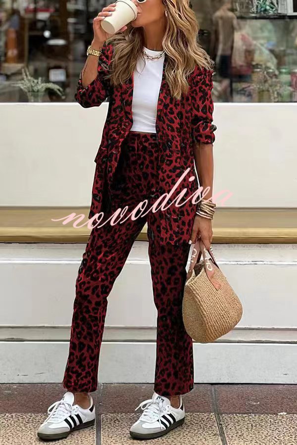 Leopard Blazer Set – Tailored Women's Blazer & Wide Leg Pants | Bold Fashion Outfit