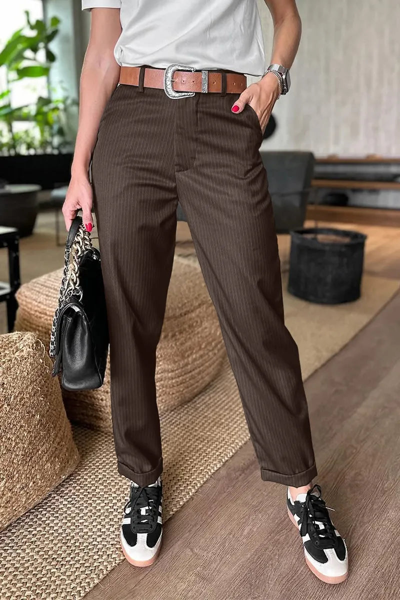 Sleek Tailored Pants | High Waist Pinstripe Trousers for Women - Comfortable Fit