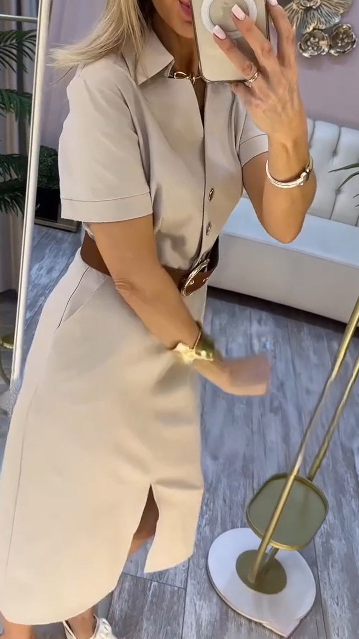 Elegant Dress With Slit – Flowing Silhouette, Classic Cut & Comfortable Fit