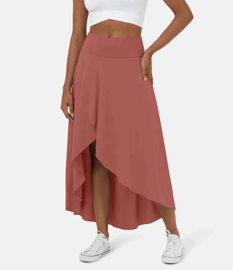 Asymmetric Midi Skirt - Elegant High Waist Flowy Skirt for Women