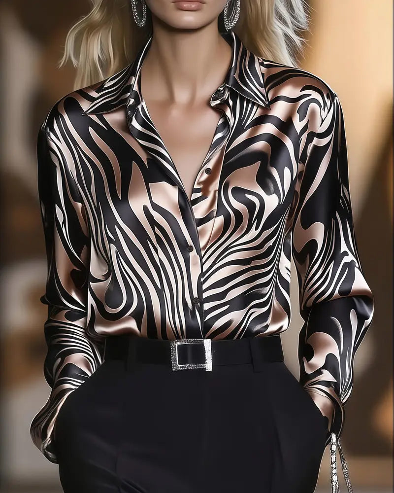 Elegant Printed Shirt – Women's Cotton Blend Blouse with Flattering Fit