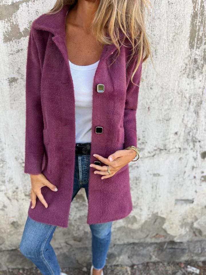 Cozy Layering Jacket – Soft Wool Blend Button Up Coat with Deep Pockets