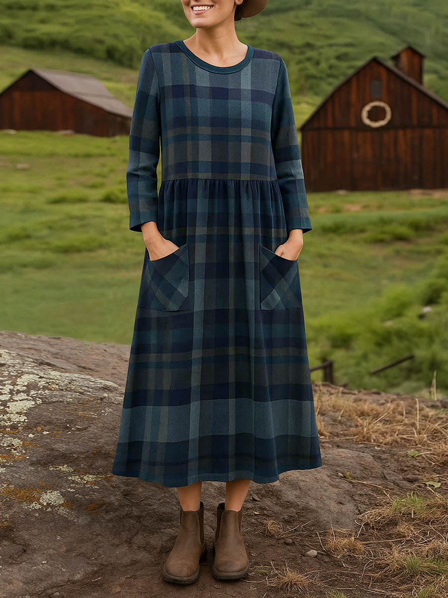 Plaid A-Line Dress - Elegant Classic Women's Dress With Flattering Cut & Soft Fabric
