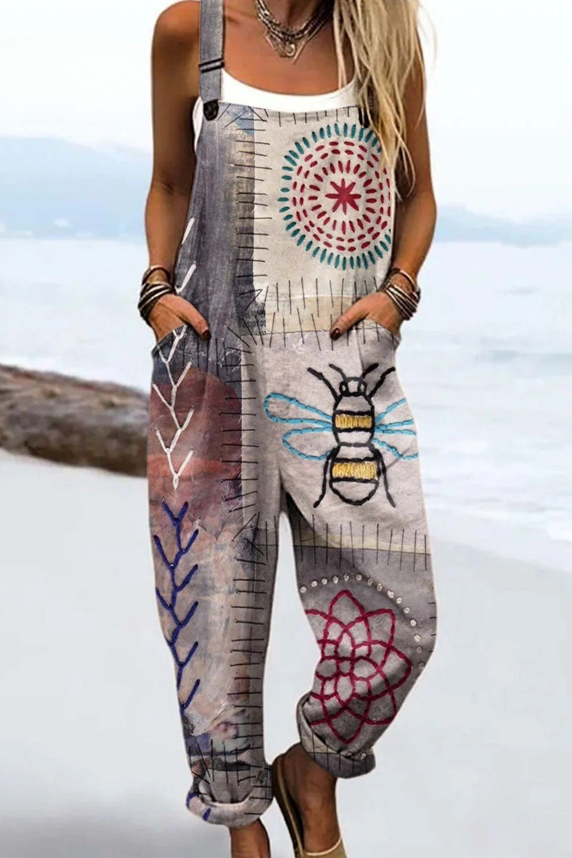 Folk Meadow Jumpsuit – Relaxed Fit Wide Leg Floral Print With Pockets