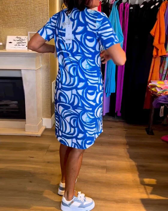 Colorful Dress - V-Neck A-Line Summer Dress With Lantern Puff Sleeves