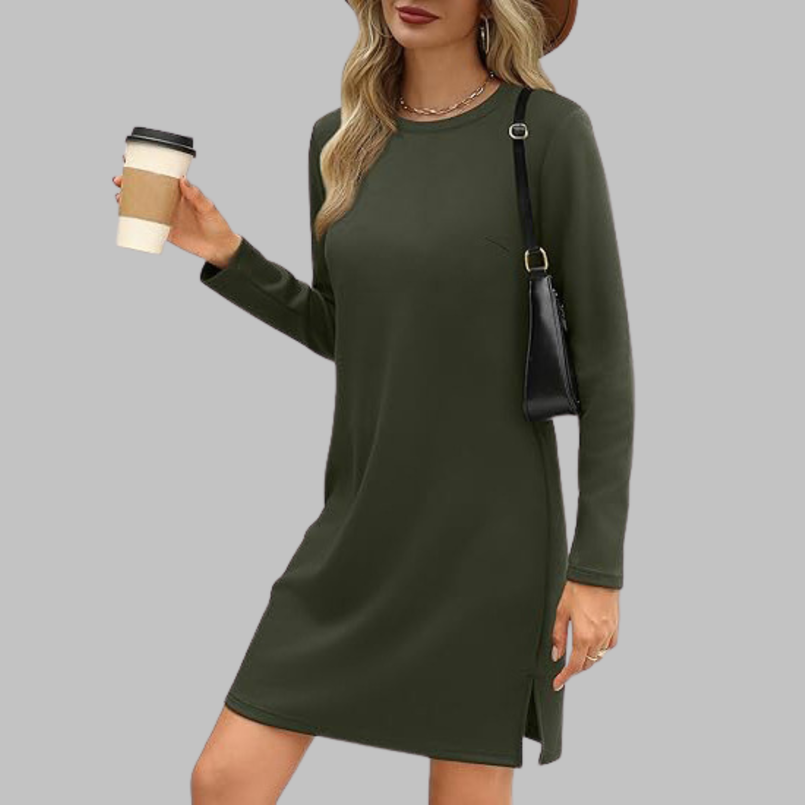 Casual Mini Dress – Long Sleeve Round Neck, Chic Versatile Women's Dress