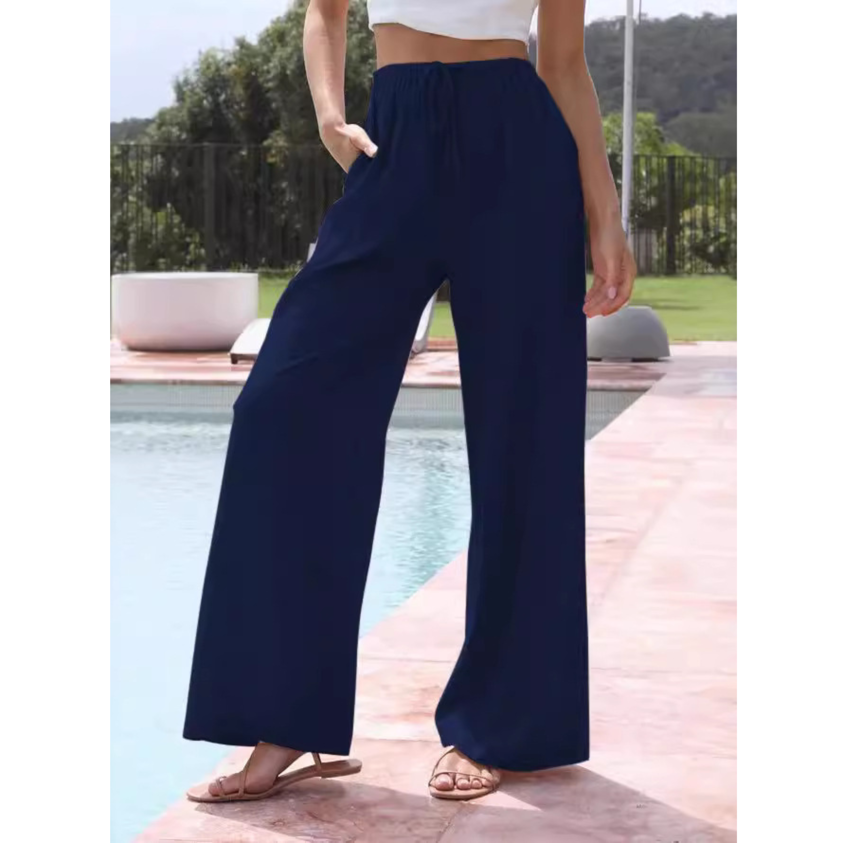 Wide Leg Summer Trousers – Lightweight Flowing Palazzo Pants, Relaxed Fit