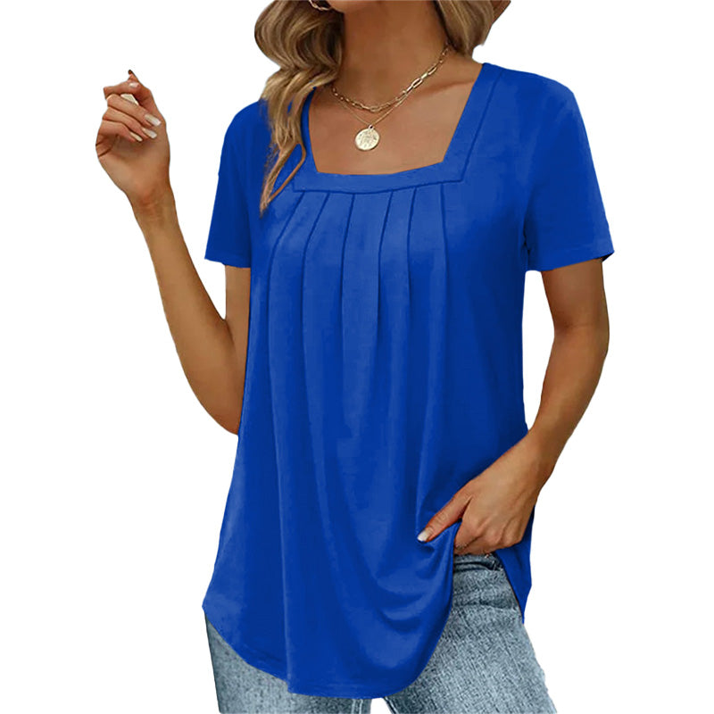 Pleated Blouse – Elegant Square Neckline Lightweight Summer Top For Women