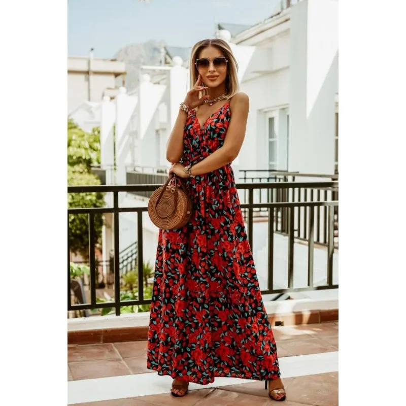 Elegant Maxi Dress – Floral V Neck Maxi Gown for Formal Events