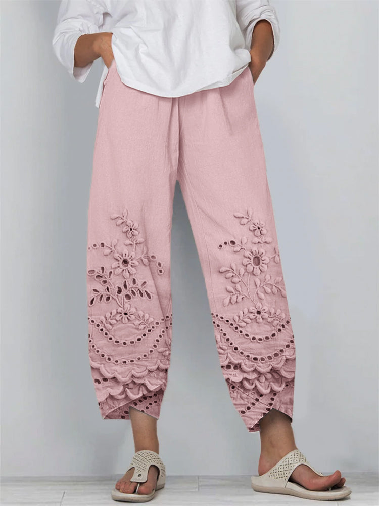 Floral Lace Loose Pants – Vintage Lace Tapered Trousers | Comfortable Solid Color Pants