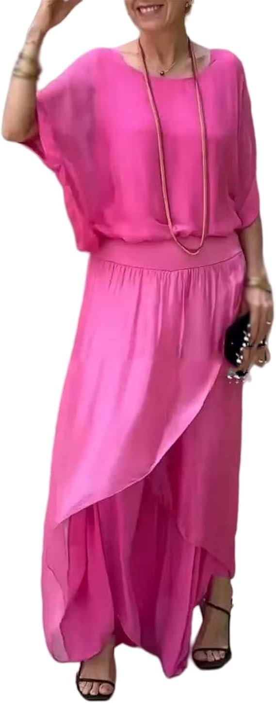 Two Piece Chiffon Set – Women's Casual Summer Outfit With Lightweight, Flowing Fabric