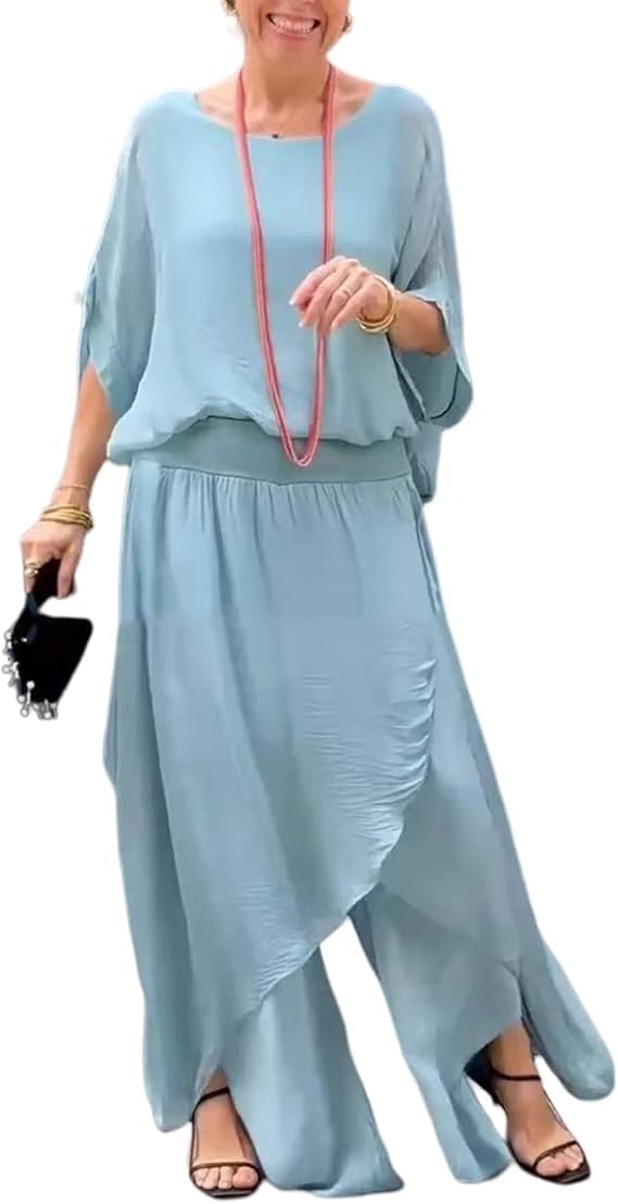 Two Piece Chiffon Set – Women's Casual Summer Outfit With Lightweight, Flowing Fabric