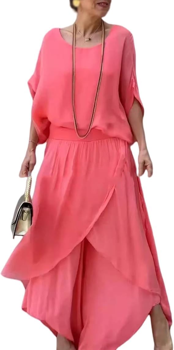 Two Piece Chiffon Set – Women's Casual Summer Outfit With Lightweight, Flowing Fabric