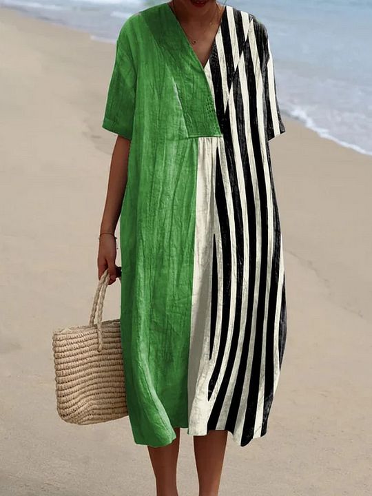 Minimalist Abstract Dress - Cotton Linen Flowing Summer Dress With Breathable Fabric