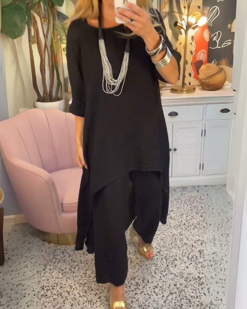 Cotton Two-Piece Set – Women's Breathable Loungewear | Relaxed Fit Casual Outfit