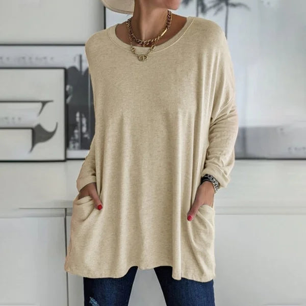 Relaxed Long Sleeve Top – Flattering Drape Fit, Lightweight Breathable Fabric