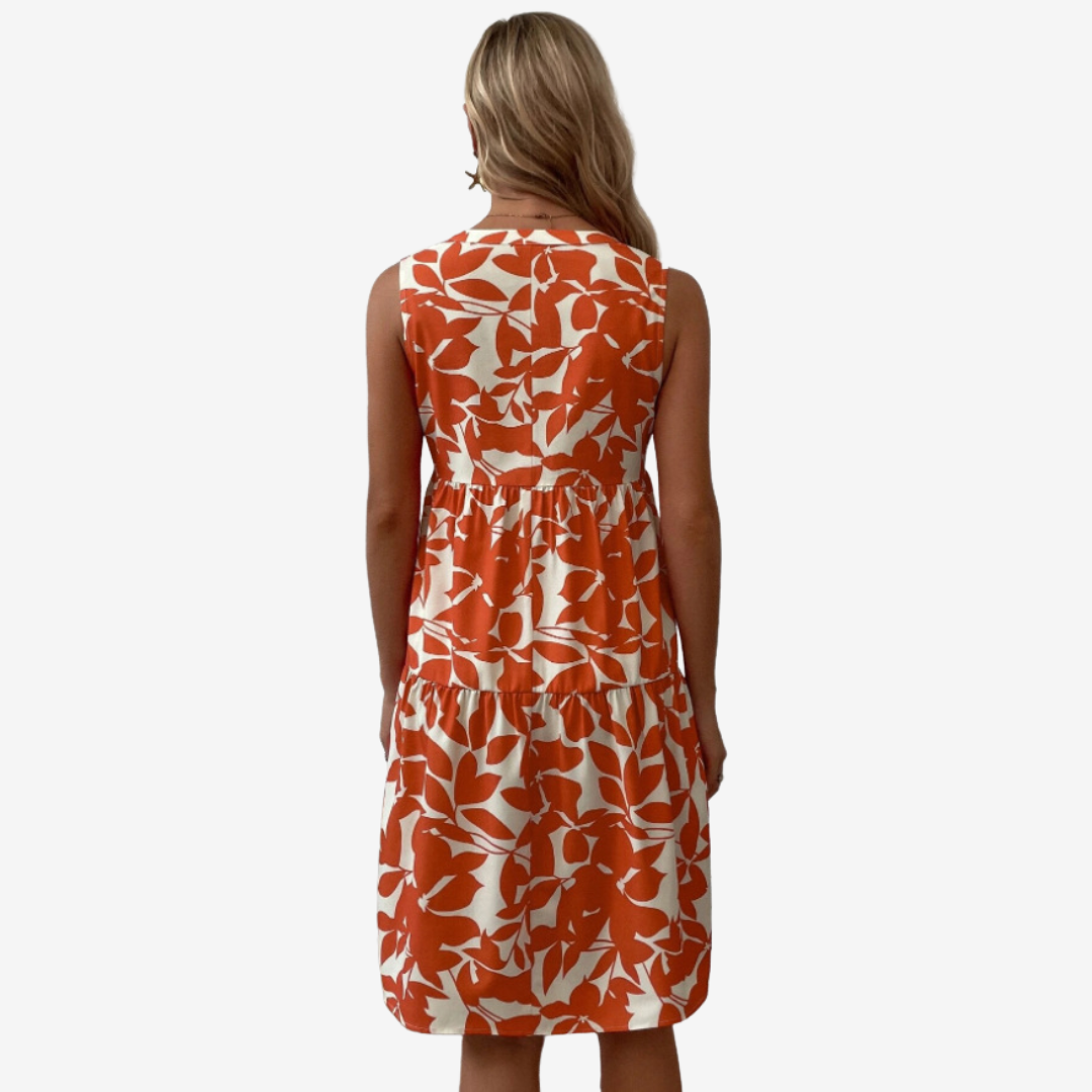 Botanical Print Dress - Elegant Floral Midi Dress With Flowy Silhouette