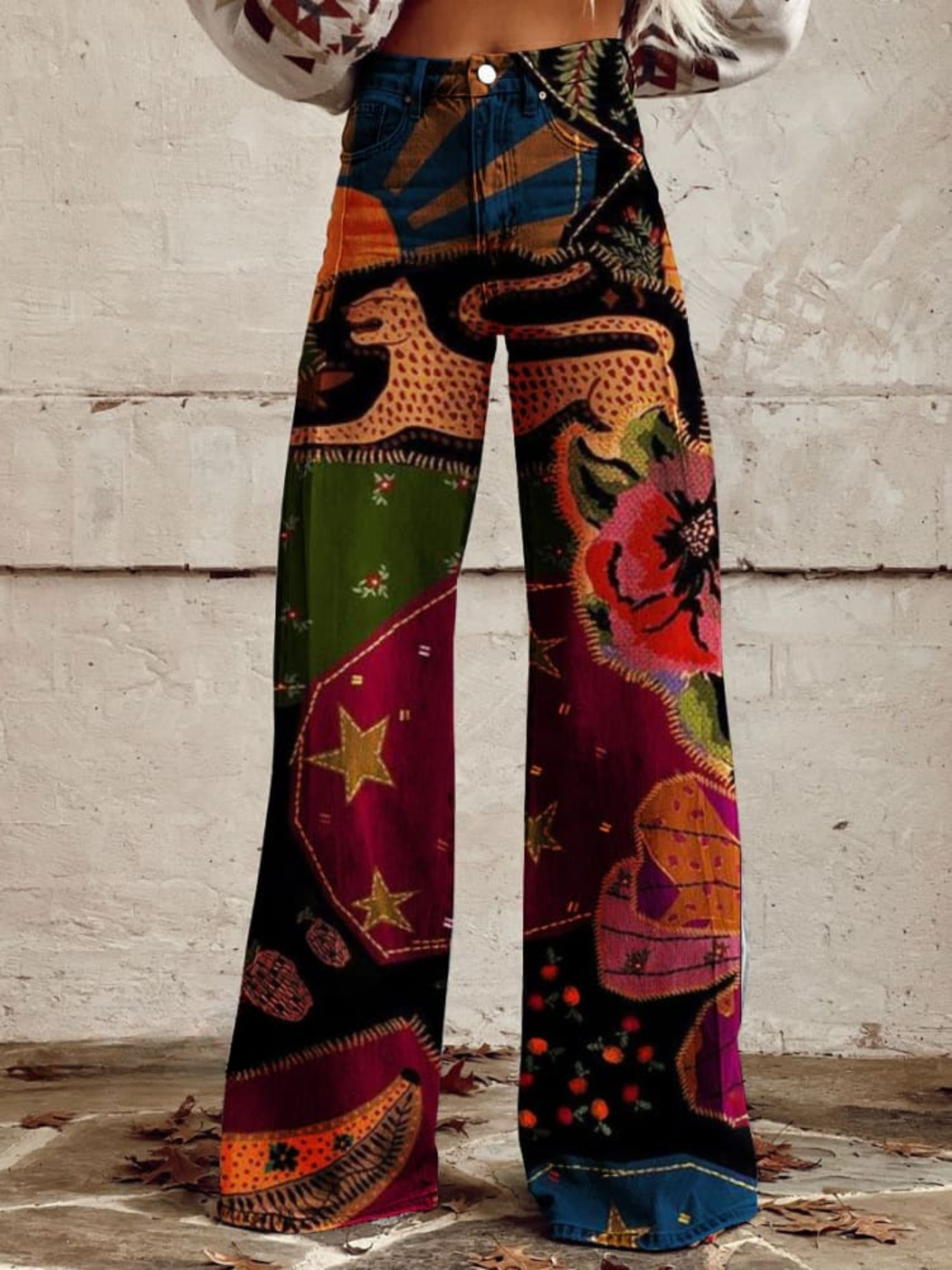 Artistic Wide-Leg Pants - Eye-Catching Prints | Comfortable Loose Trousers