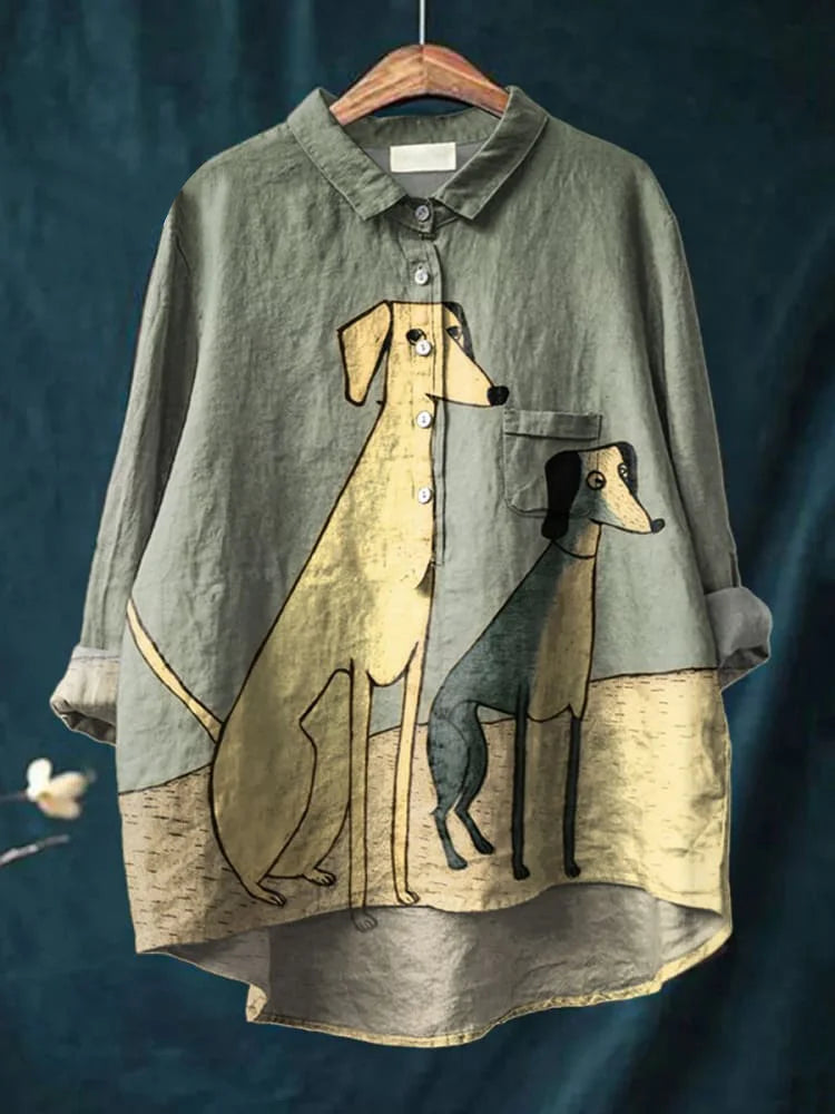 Dog Art Shirt - Artistic Print Long Sleeve Shirt With Unique Dog Design
