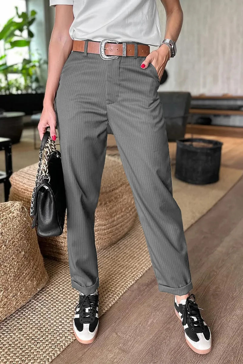 Sleek Tailored Pants | High Waist Pinstripe Trousers for Women - Comfortable Fit