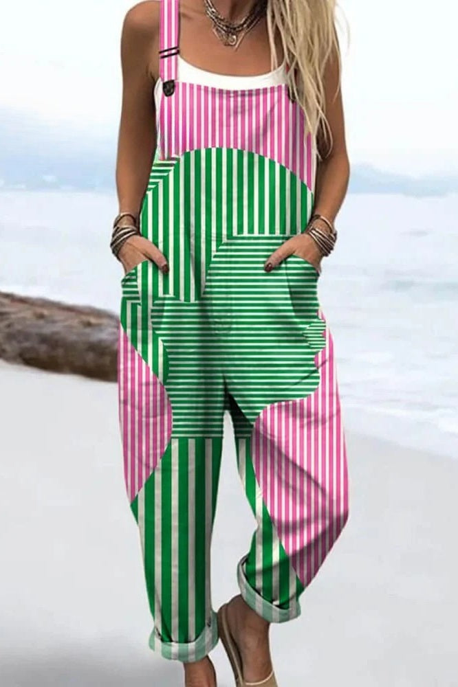 Bubble Pop Jumpsuit – Striped Wide Leg Design With Pockets | Comfortable Breathable Fabric