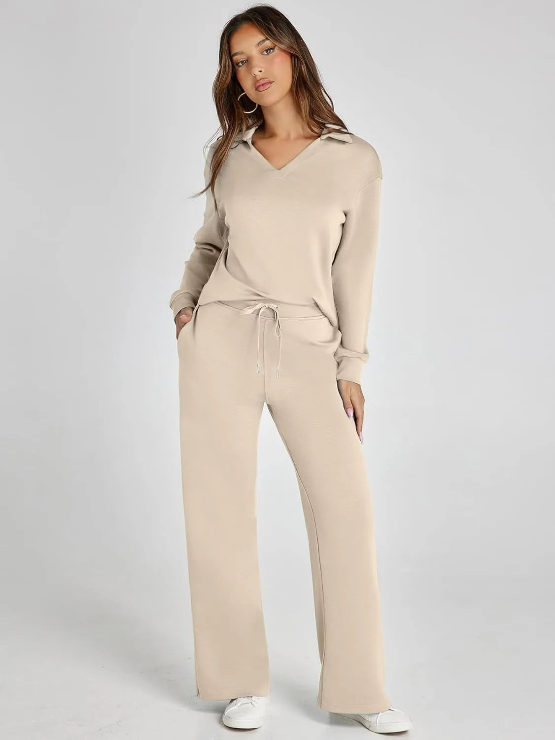 Cozy Minimalist Two-Piece Set – Soft Breathable Fabric With Wide-Leg Pants