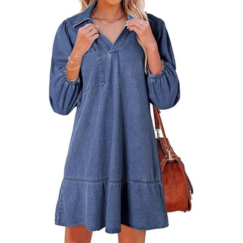 Babydoll Dress – Lightweight Denim Dress With Flowy Babydoll Silhouette For Summer