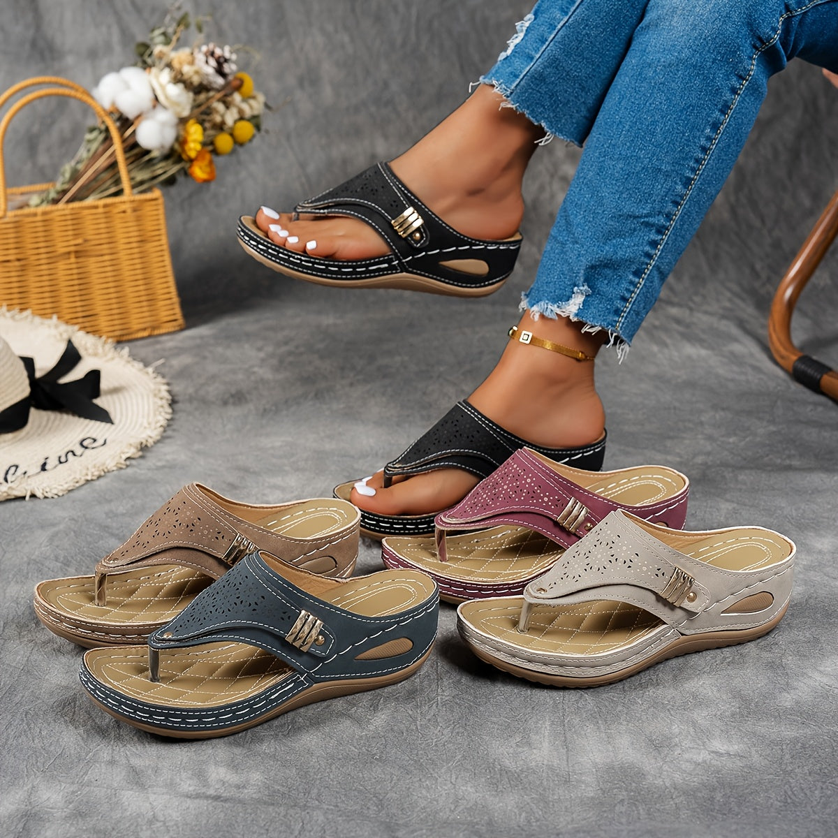 Women's Wedge Sandals - Comfortable Summer Wedge Shoes | Cushioned Insole & Adjustable Strap