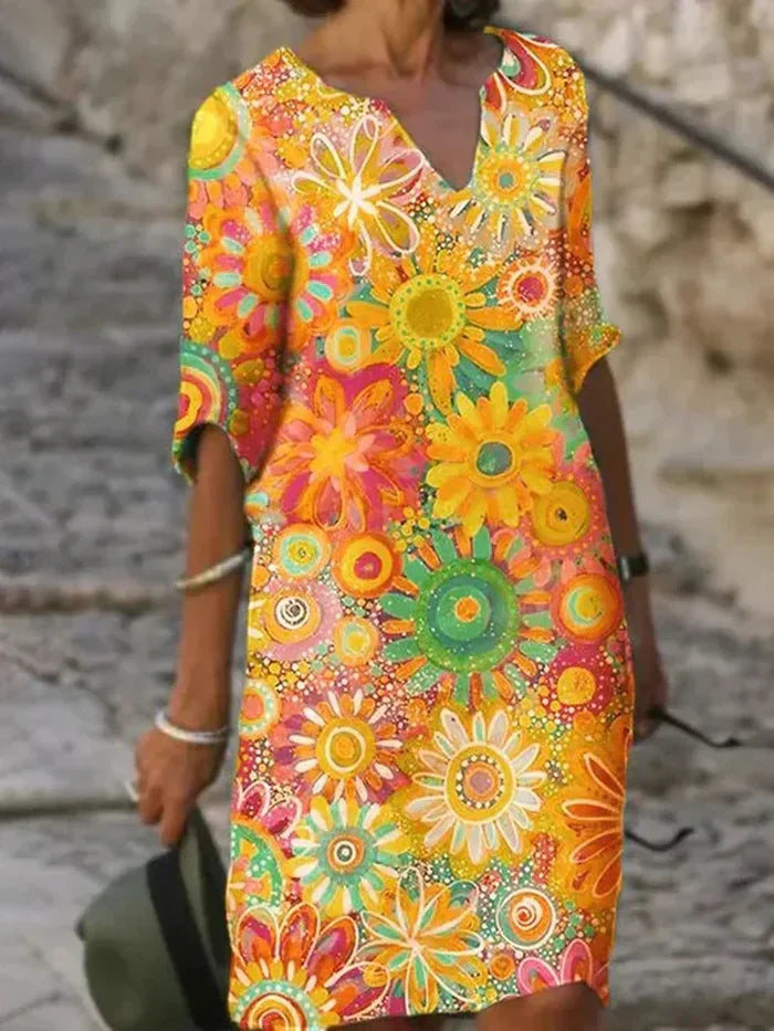 Floral V-Neck Dress | Amara Cotton Blend Tummy Control Summer Dress