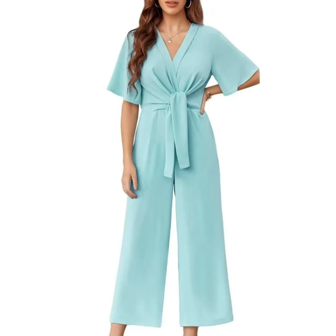 Summer Tie Knot Jumpsuit – Elegant Flattering Fit Women's Versatile Wear