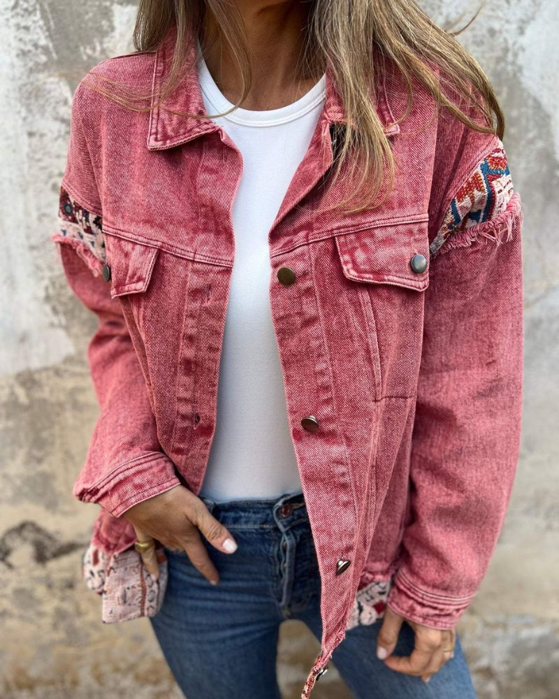 Denim Patchwork Jacket – Unique Casual Outerwear With Button-Down Front & Pockets