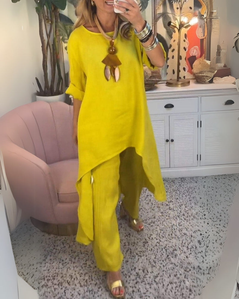 Cotton Two-Piece Set – Women's Breathable Loungewear | Relaxed Fit Casual Outfit