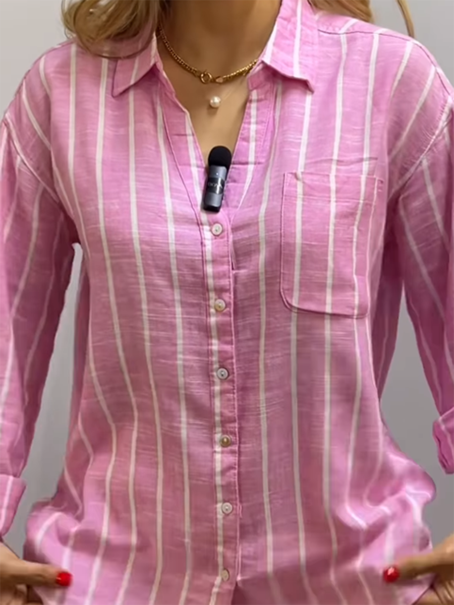 Striped Linen Shirt - Women's Soft Breathable Relaxed Fit Blouse for Summer
