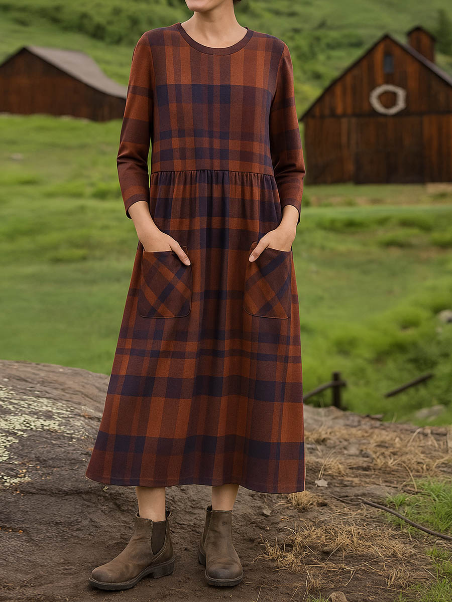 Plaid A-Line Dress - Elegant Classic Women's Dress With Flattering Cut & Soft Fabric