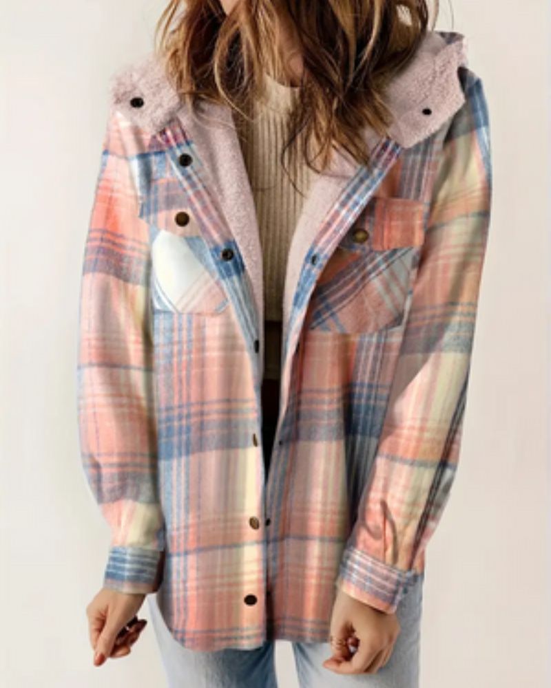 Checkered Sherpa Jacket - Soft Fleece Lined Classic Winter Coat for Women