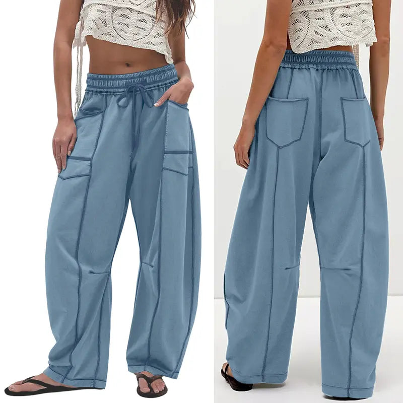 Casual Women Sweatpants – Baggy Wide Leg Relaxed Fit Cotton-Poly Pants