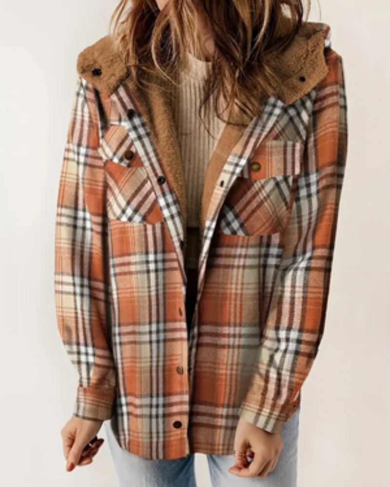 Checkered Sherpa Jacket - Soft Fleece Lined Classic Winter Coat for Women