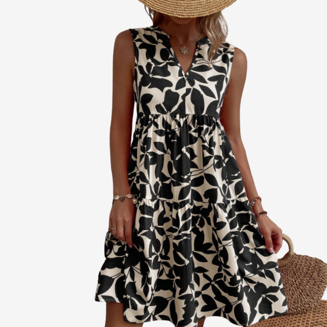 Botanical Print Dress - Elegant Floral Midi Dress With Flowy Silhouette