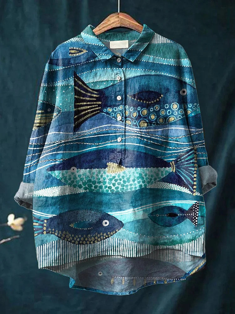 Ocean Art Shirt - Artistic Long Sleeve Shirt With Breathable, Lightweight Comfort